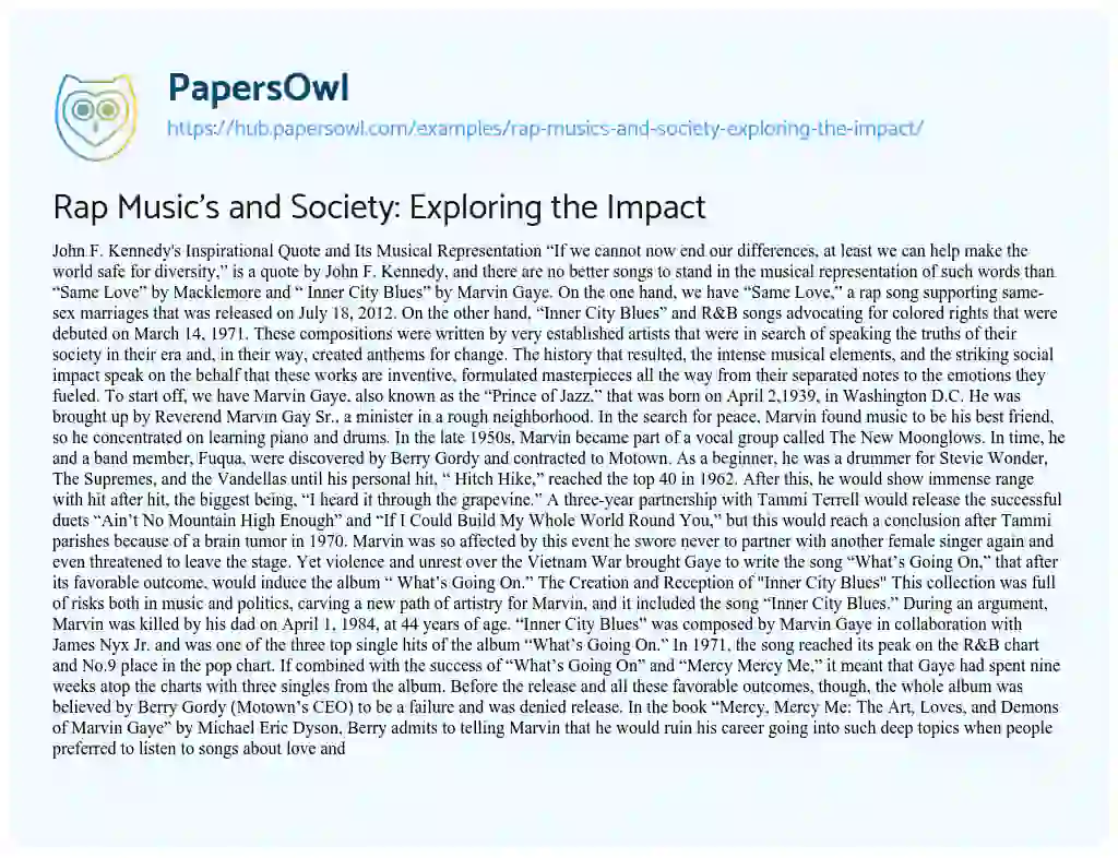 Essay on Rap Music’s and Society: Exploring the Impact