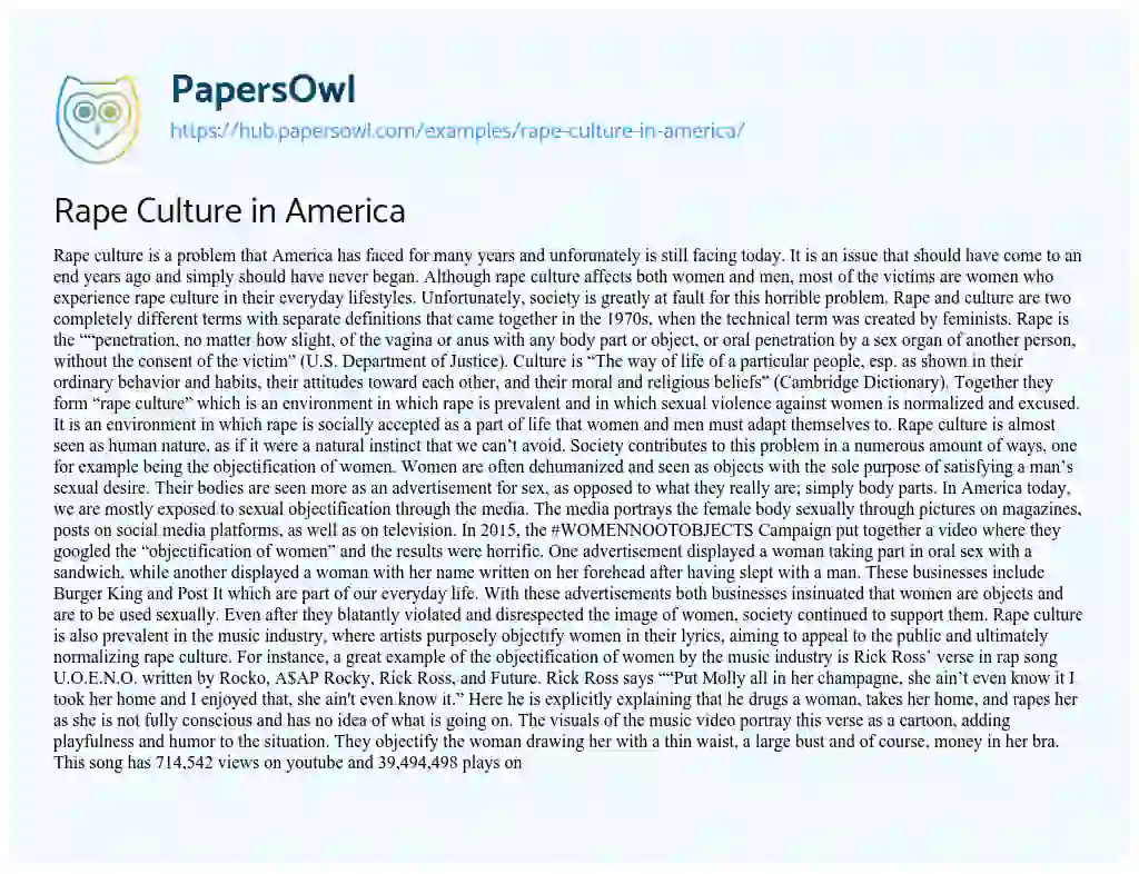 Essay on Rape Culture in America