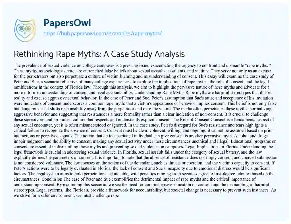 Essay on Rethinking Rape Myths: A Case Study Analysis