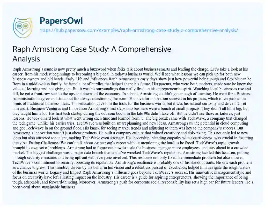 Essay on Raph Armstrong Case Study: A Comprehensive Analysis