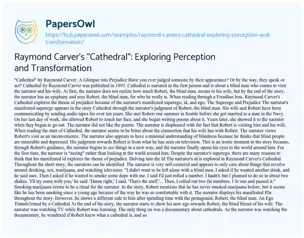 Essay on Raymond Carver’s “Cathedral”: Exploring Perception and Transformation