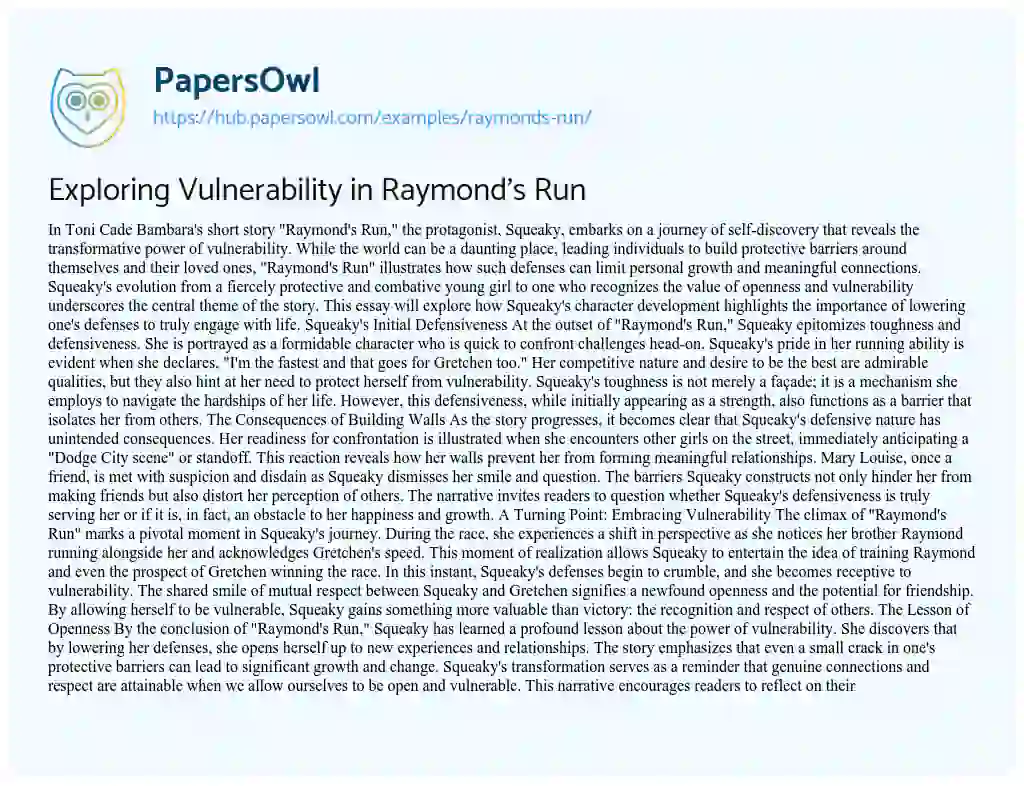 Essay on Exploring Vulnerability in Raymond’s Run