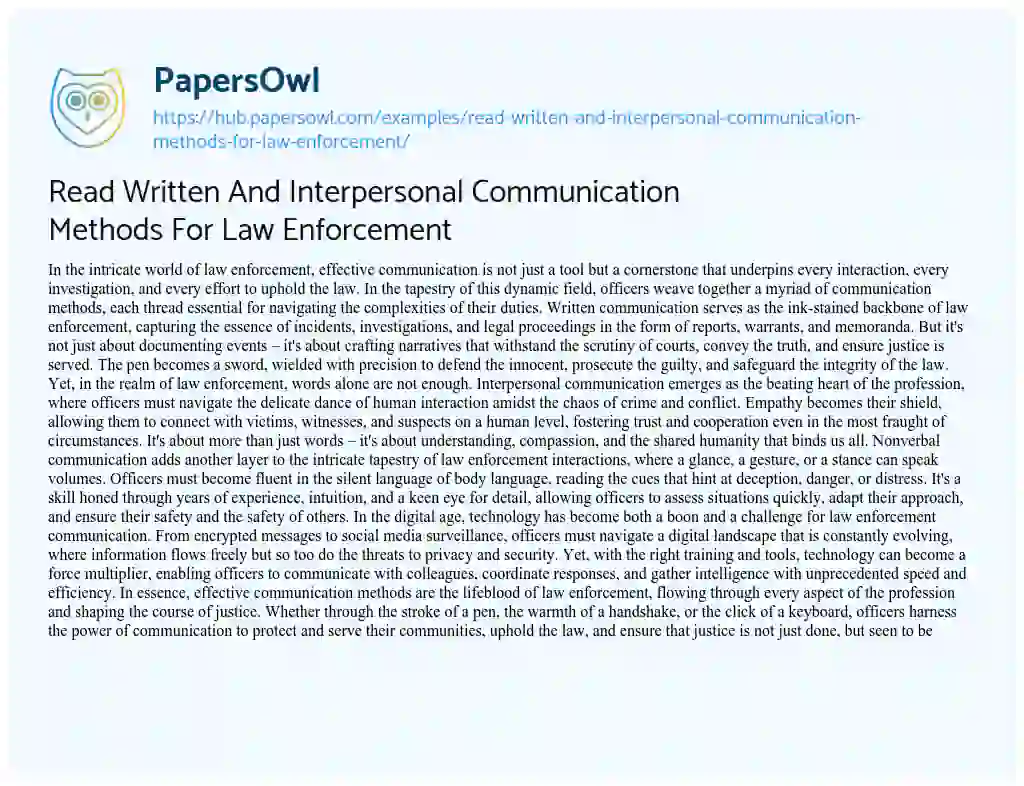 Essay on Read Written And Interpersonal Communication Methods For Law Enforcement