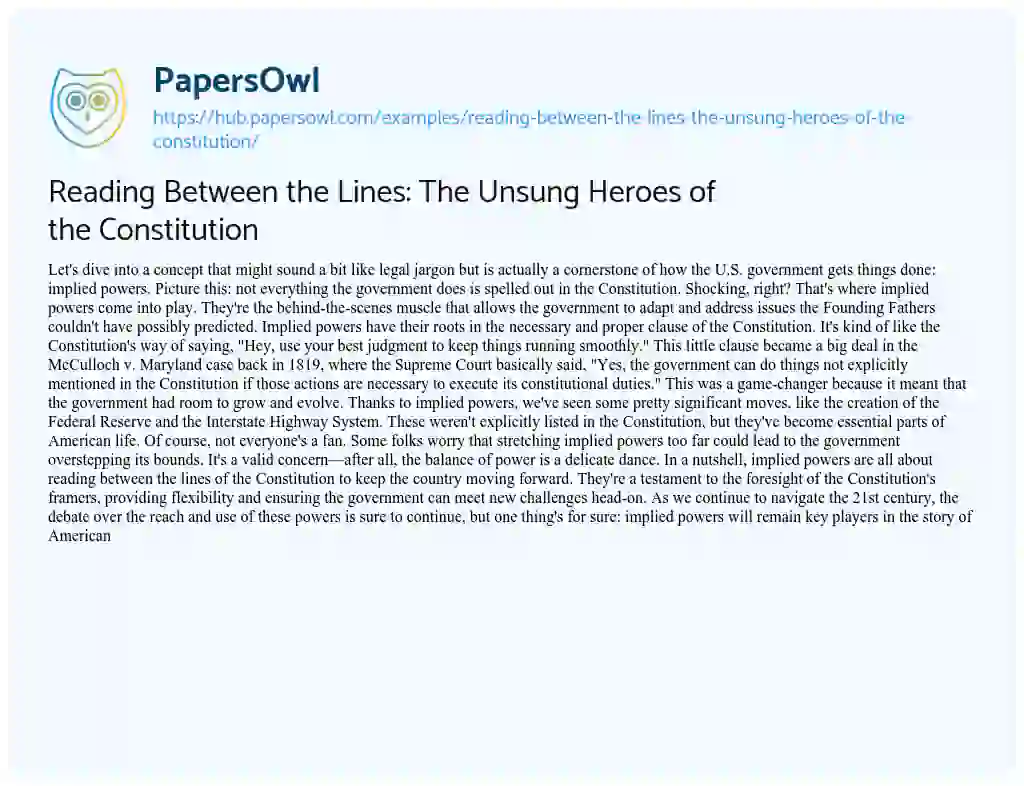Essay on Reading Between the Lines: The Unsung Heroes of the Constitution