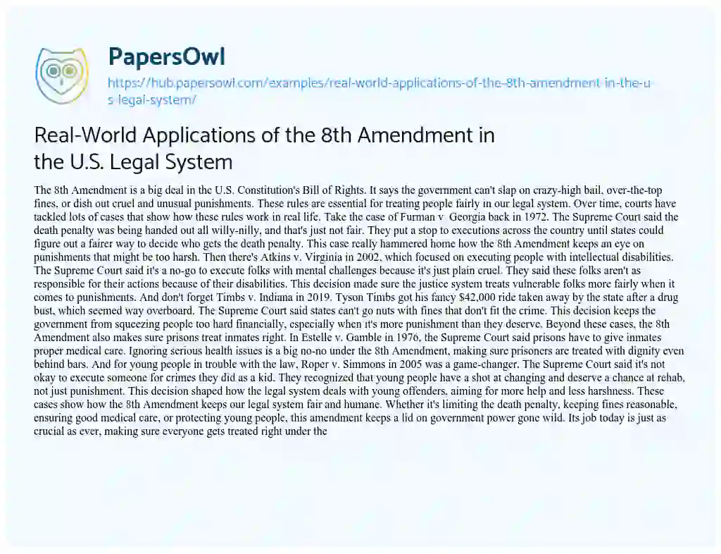 Essay on Real-World Applications of the 8th Amendment in the U.S. Legal System