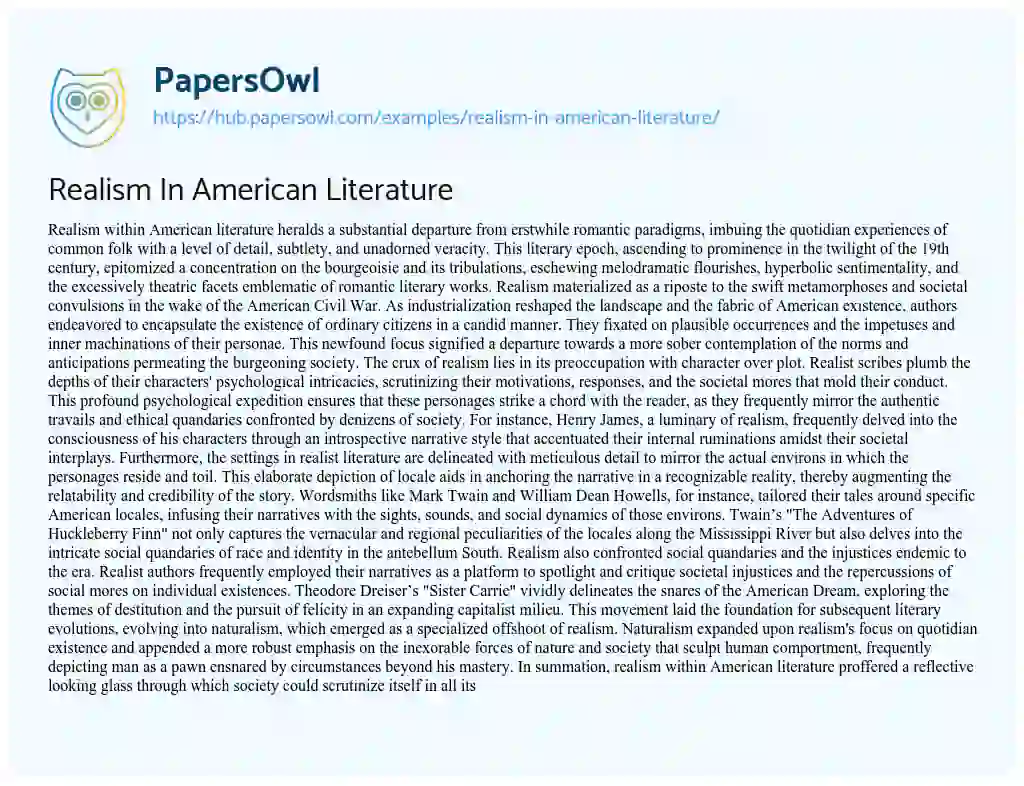Essay on Realism In American Literature