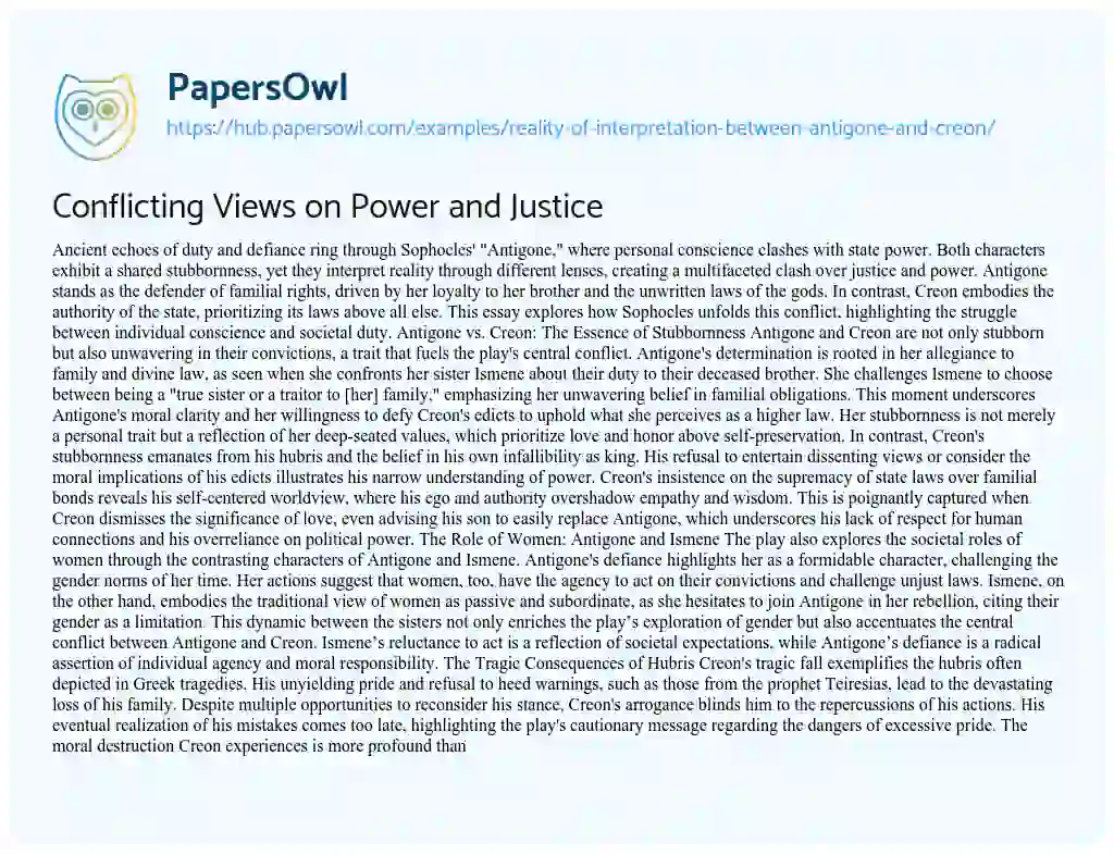 Essay on Conflicting Views on Power and Justice