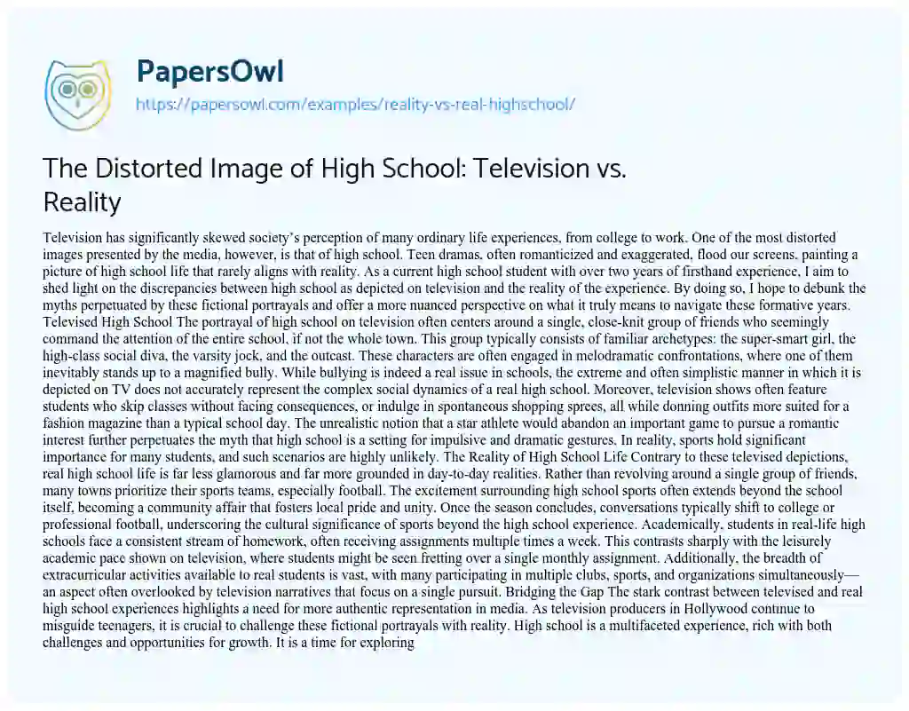 Essay on The Distorted Image of High School: Television vs. Reality