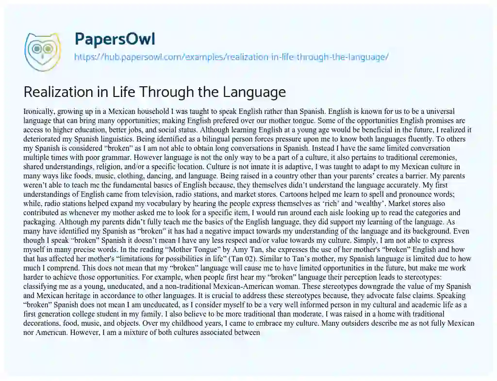 Essay on Realization in Life Through the Language