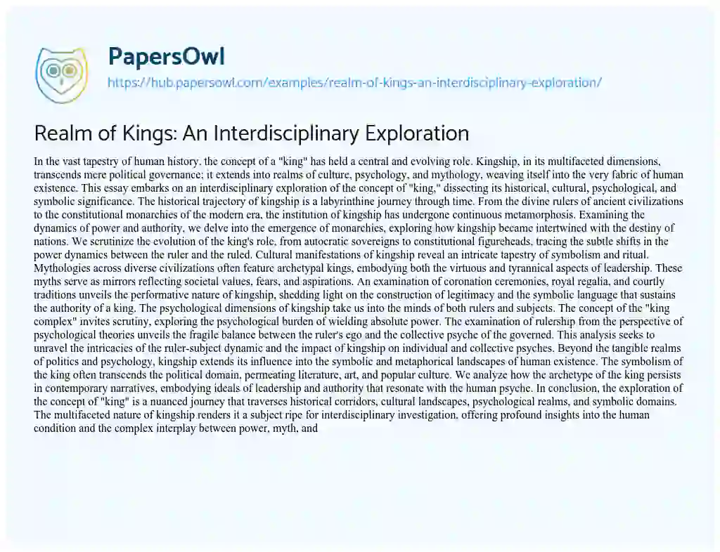 Essay on Realm of Kings: An Interdisciplinary Exploration