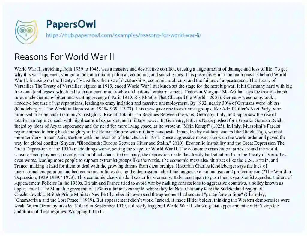 Essay on Reasons For World War II