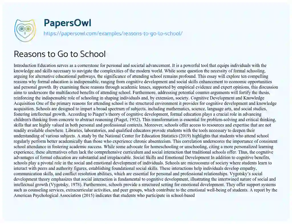 Essay on Reasons to Go to School