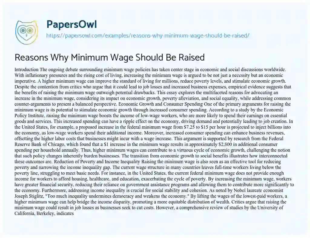Essay on Reasons Why Minimum Wage Should Be Raised