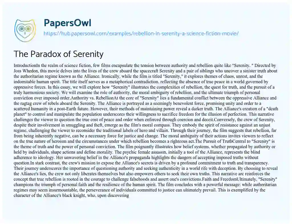 Essay on The Paradox of Serenity