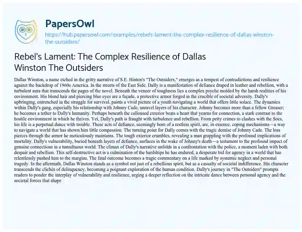 Essay on Rebel’s Lament: The Complex Resilience of Dallas Winston The Outsiders