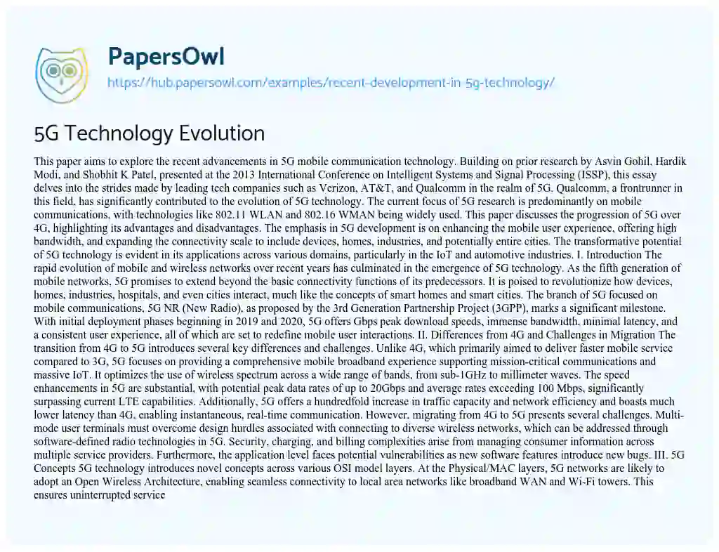 Essay on 5G Technology Evolution