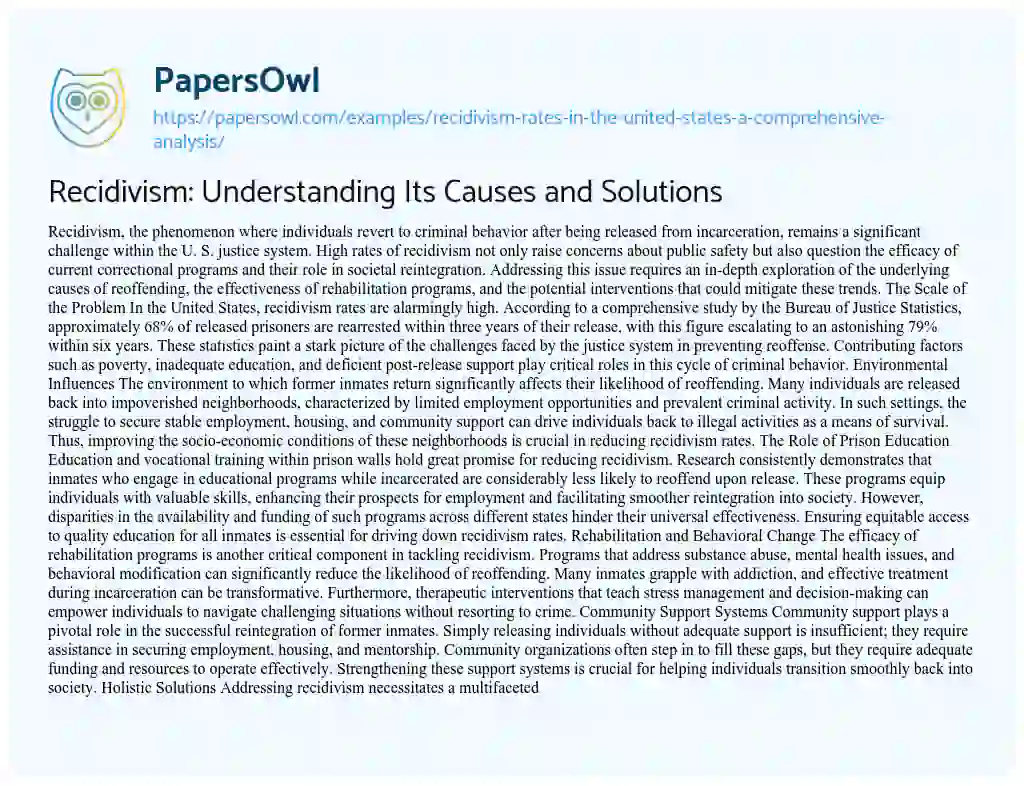 Essay on Recidivism: Understanding Its Causes and Solutions