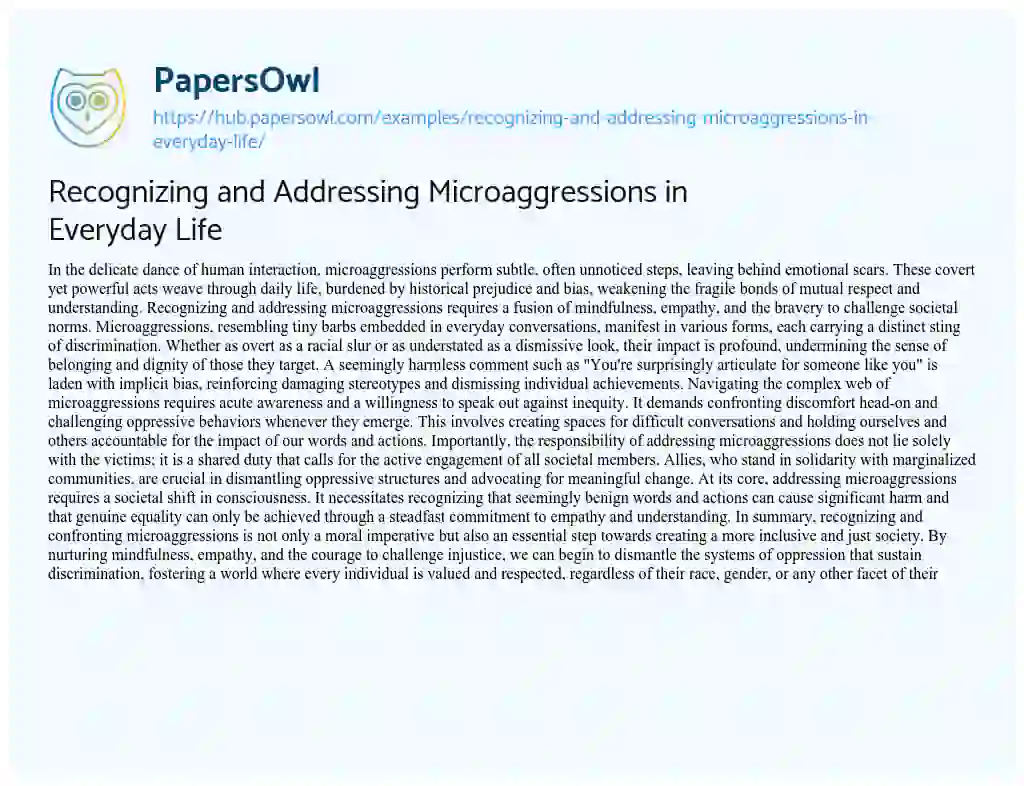 Essay on Recognizing and Addressing Microaggressions in Everyday Life