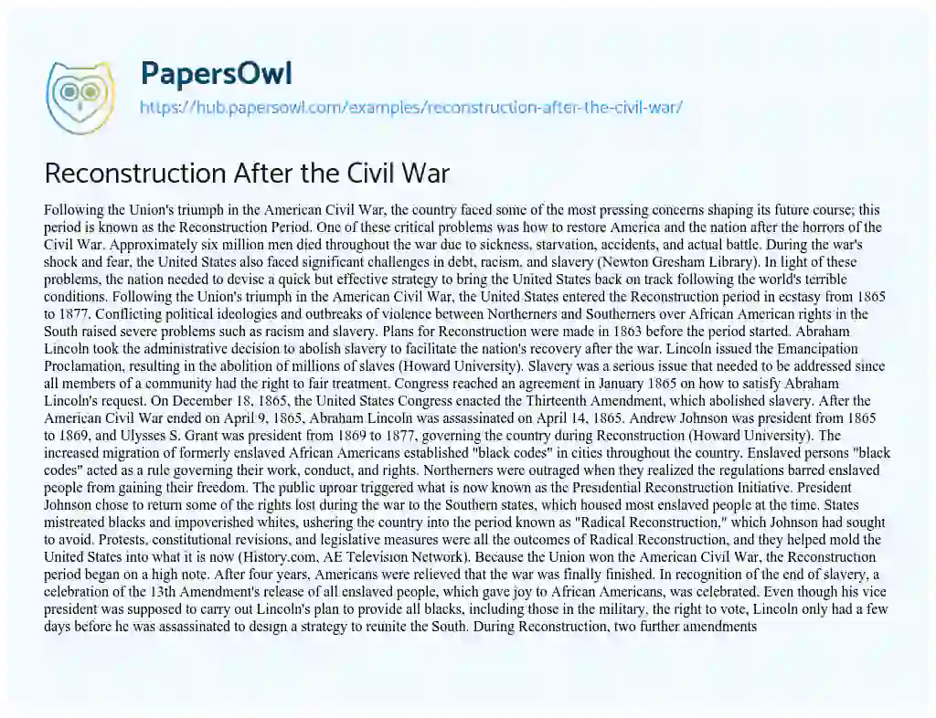 Essay on Reconstruction After the Civil War