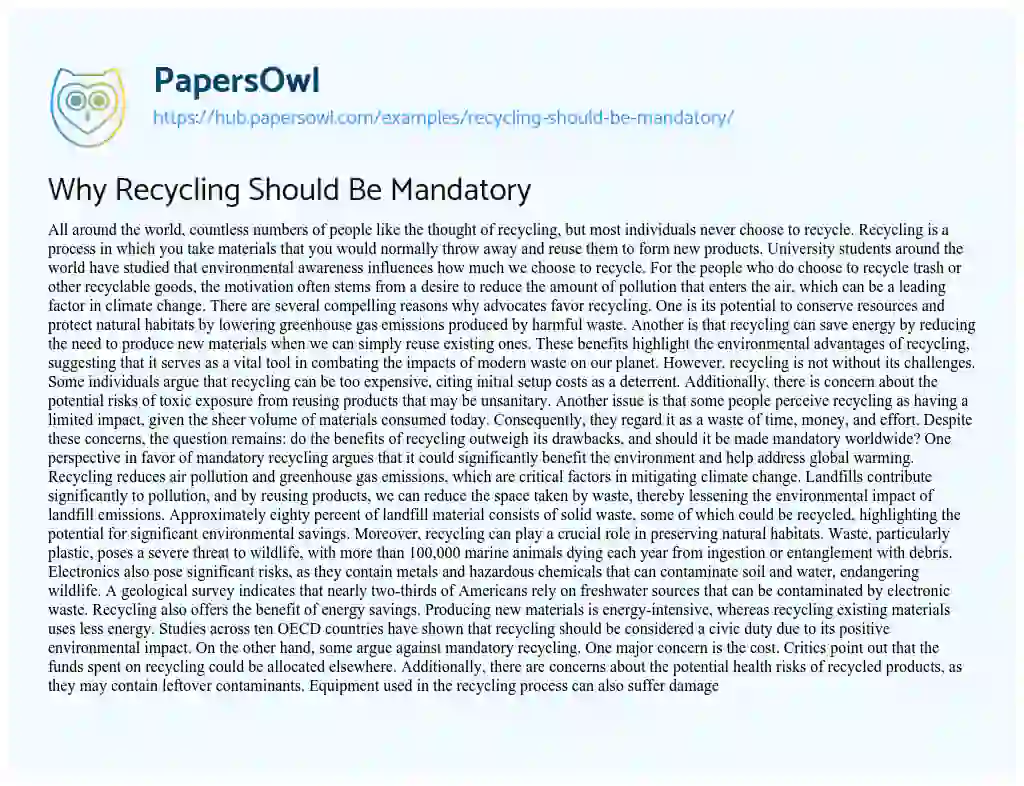 Essay on Why Recycling Should Be Mandatory