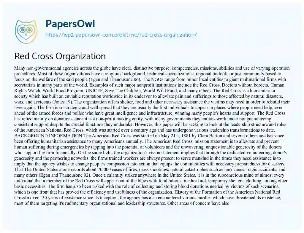 Essay on Red Cross Organization