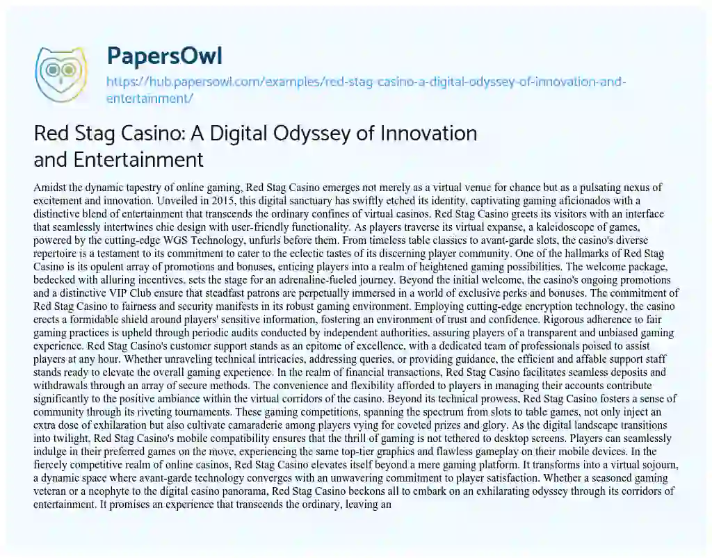 Essay on Red Stag Casino: A Digital Odyssey of Innovation and Entertainment