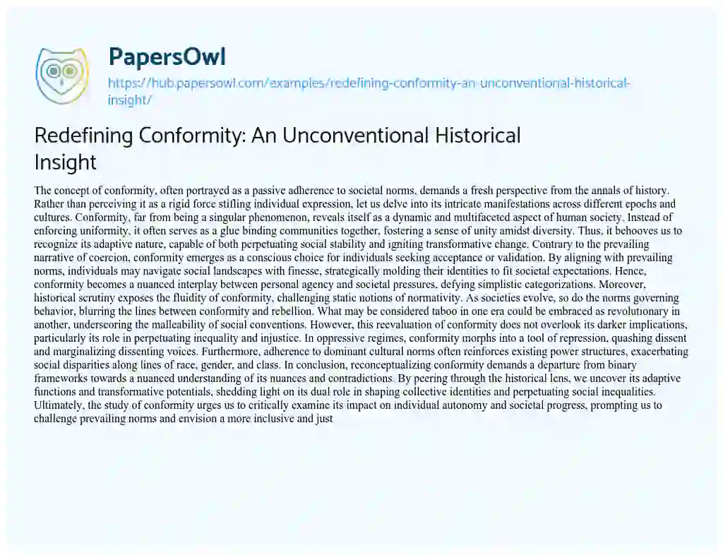 Essay on Redefining Conformity: An Unconventional Historical Insight