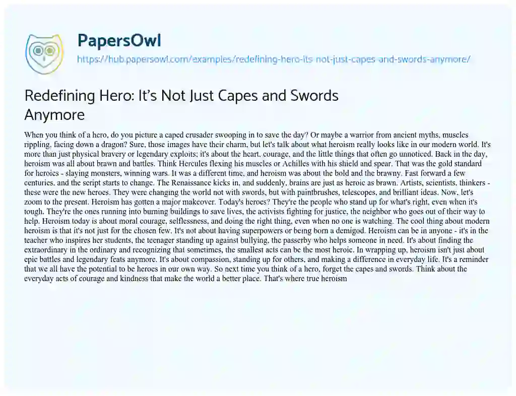 Essay on Redefining Hero: It’s Not Just Capes and Swords Anymore
