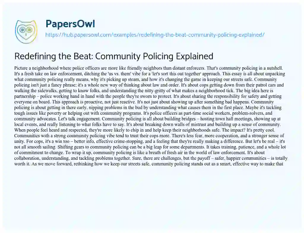 Essay on Redefining the Beat: Community Policing Explained