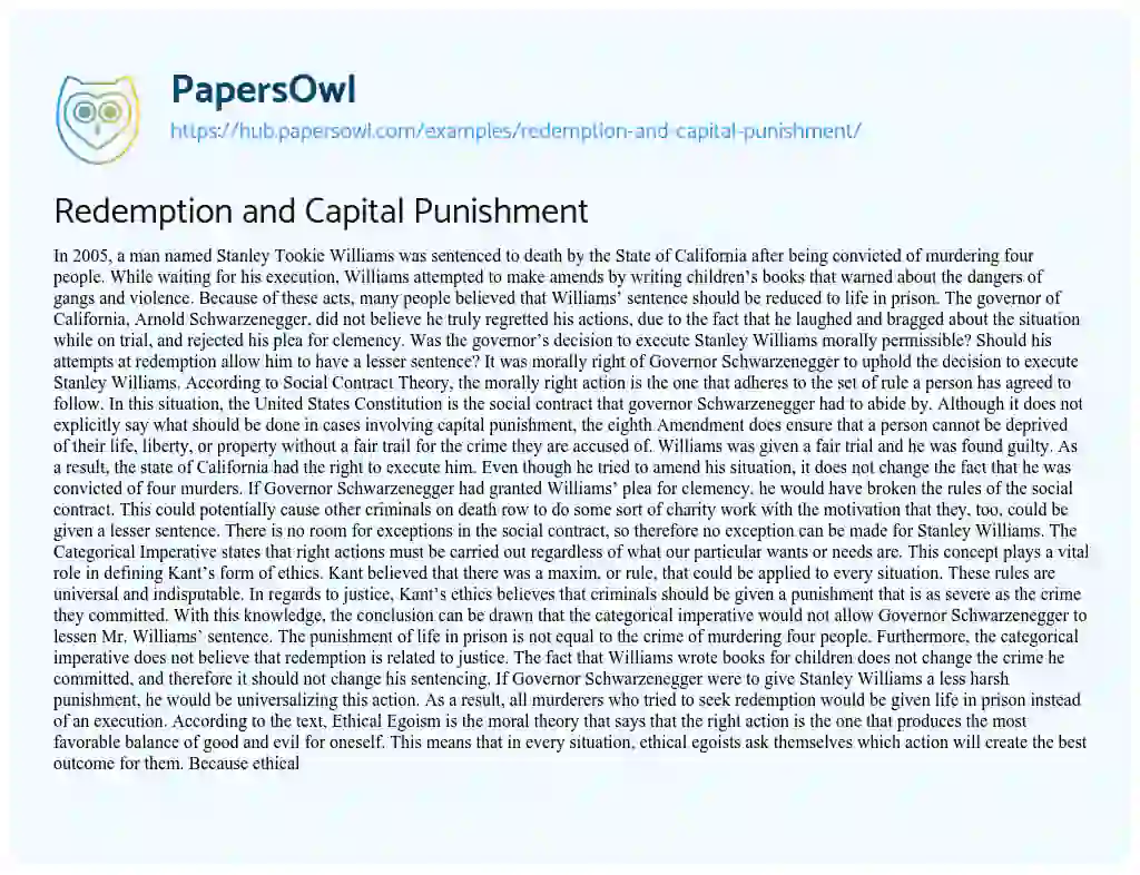 Essay on Redemption and Capital Punishment