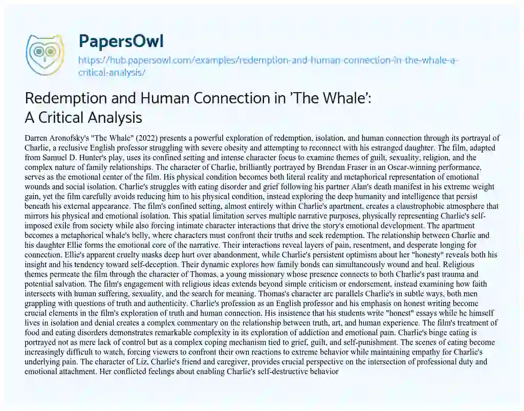 Essay on Redemption and Human Connection in ‘The Whale’: A Critical Analysis