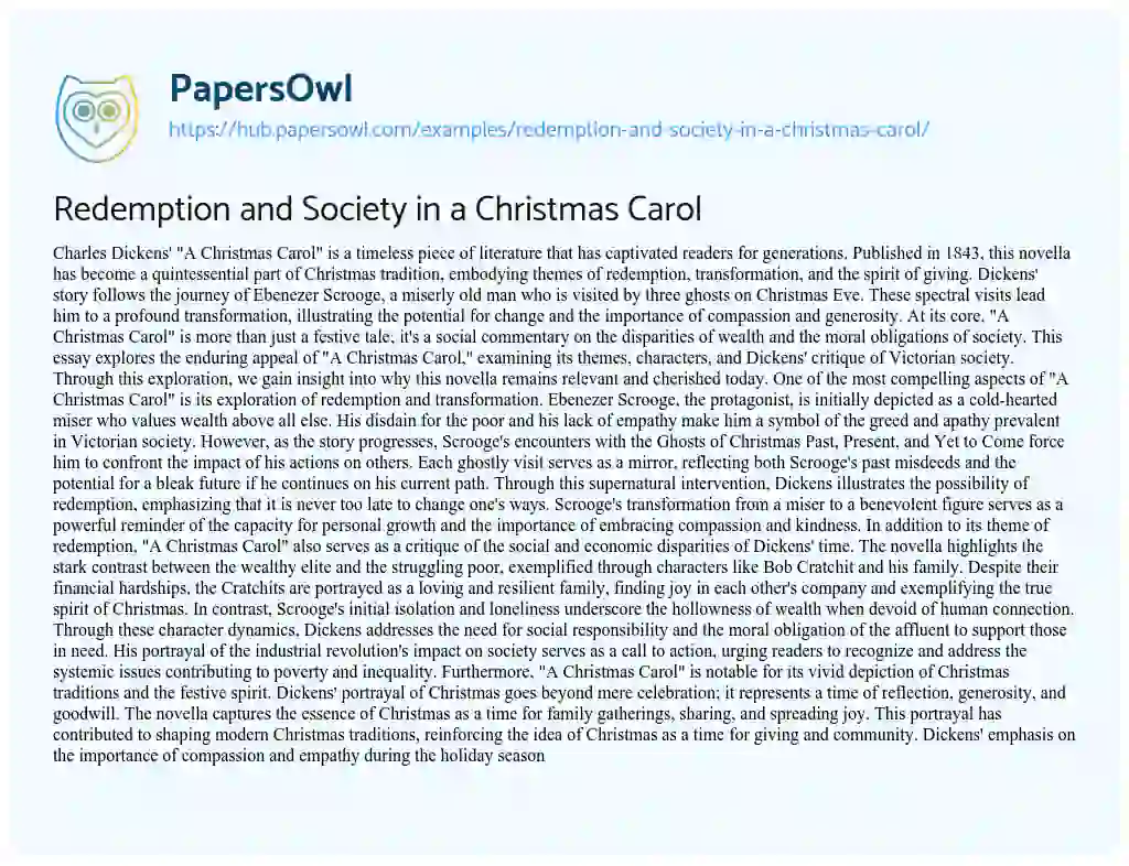 Essay on Redemption and Society in a Christmas Carol