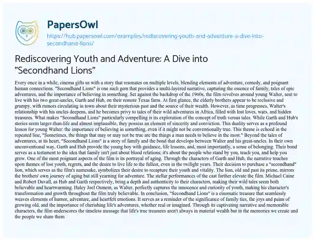 Essay on Rediscovering Youth and Adventure: A Dive into “Secondhand Lions”
