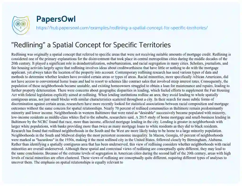 Essay on “Redlining” a Spatial Concept for Specific Territories