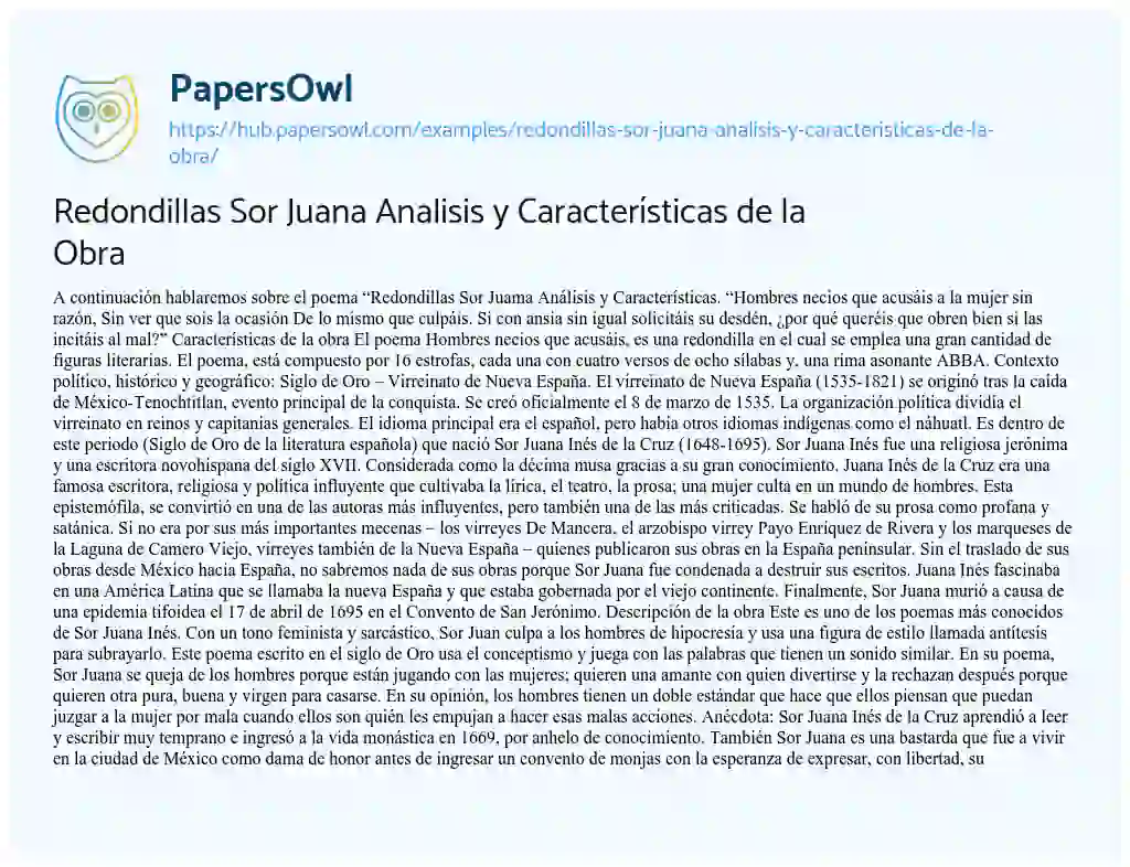 Essay on Redondillas Sor Juana Analisis y Características de la Obra