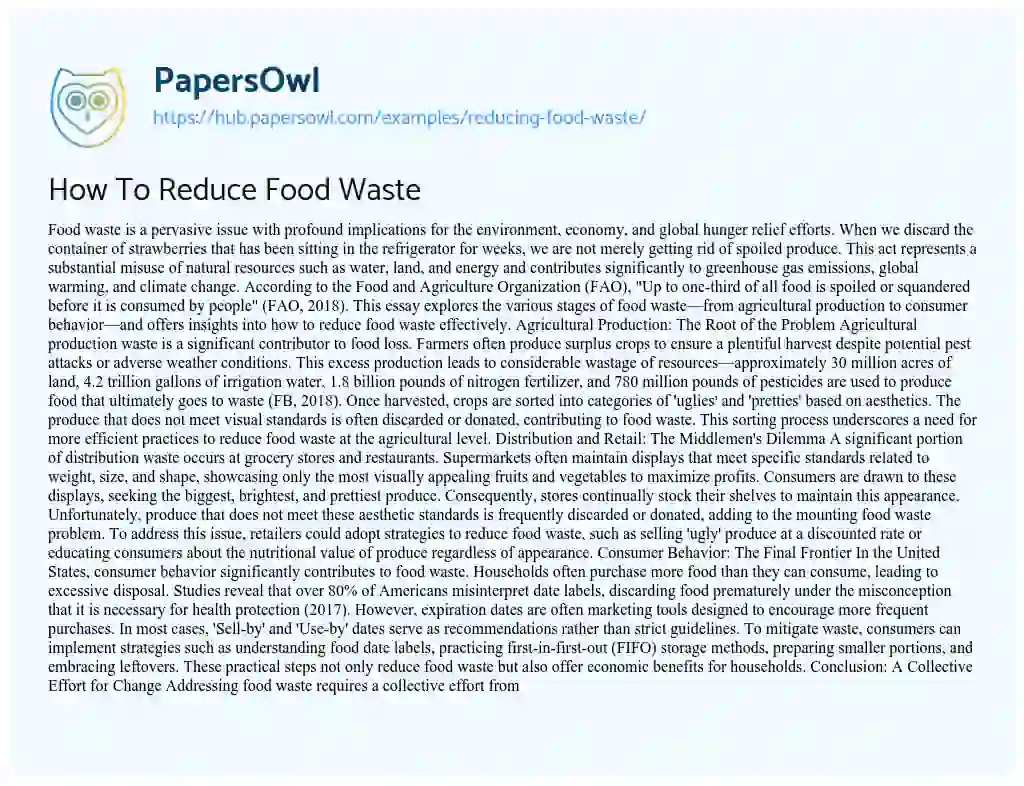 Essay on How To Reduce Food Waste