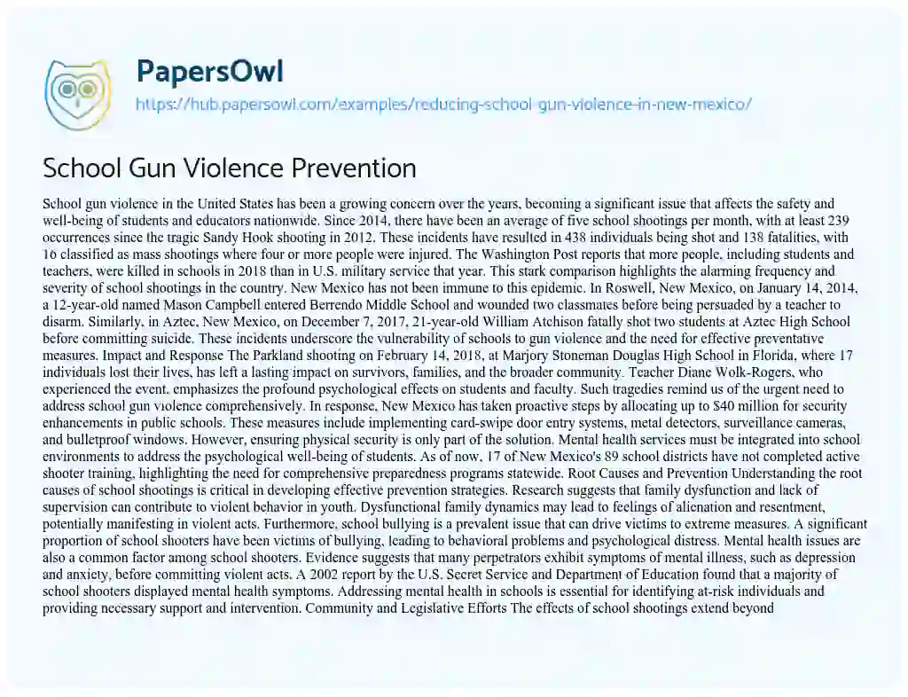 Essay on School Gun Violence Prevention