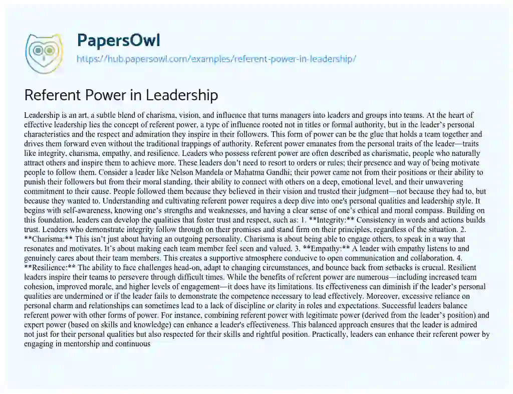 Essay on Referent Power in Leadership
