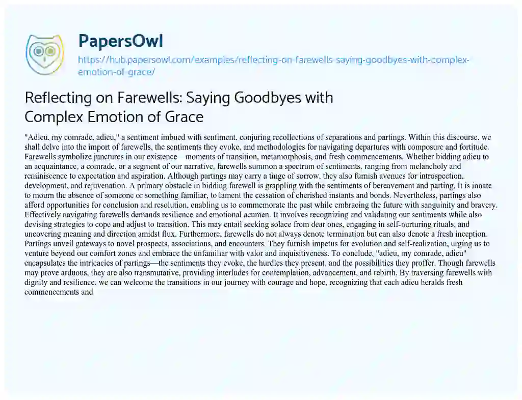 Essay on Reflecting on Farewells: Saying Goodbyes with Complex Emotion of Grace