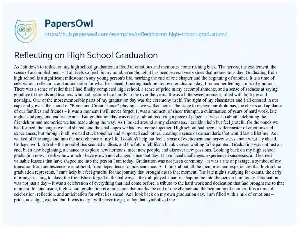 Essay on Reflecting on High School Graduation