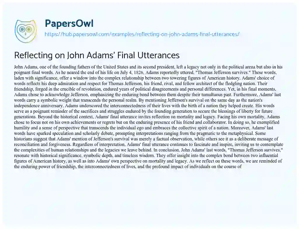 Essay on Reflecting on John Adams’ Final Utterances