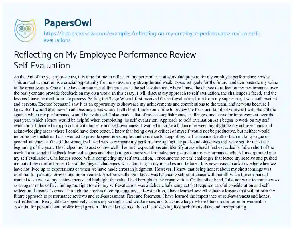 Essay on Reflecting on My Employee Performance Review Self-Evaluation