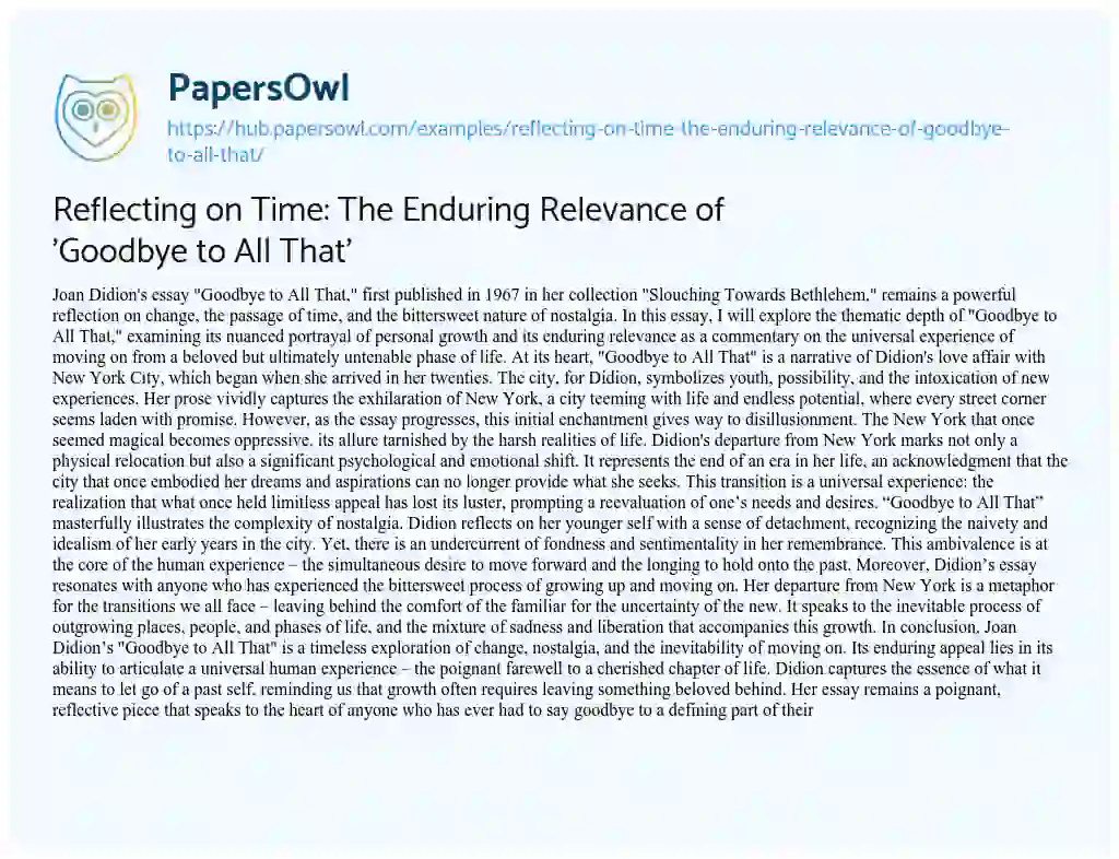 Essay on Reflecting on Time: The Enduring Relevance of ‘Goodbye to All That’
