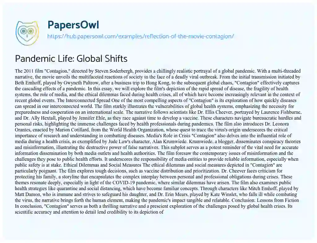 Essay on Pandemic Life: Global Shifts