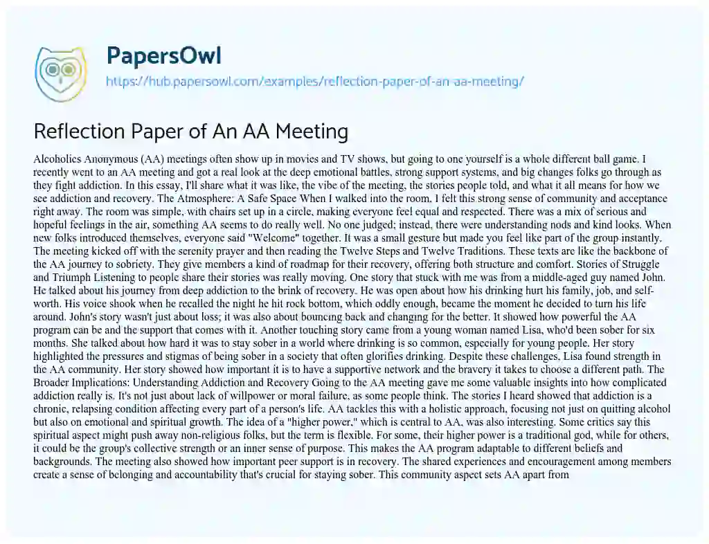 Essay on Reflection Paper of An AA Meeting