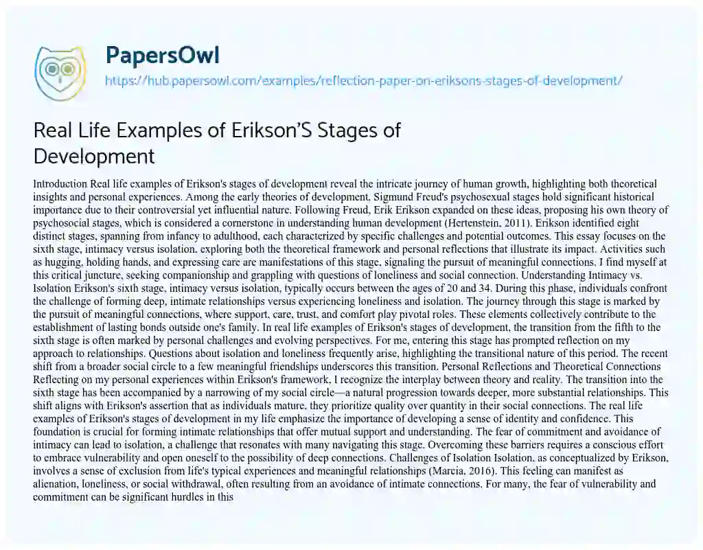 Essay on Real Life Examples of Erikson’S Stages of Development