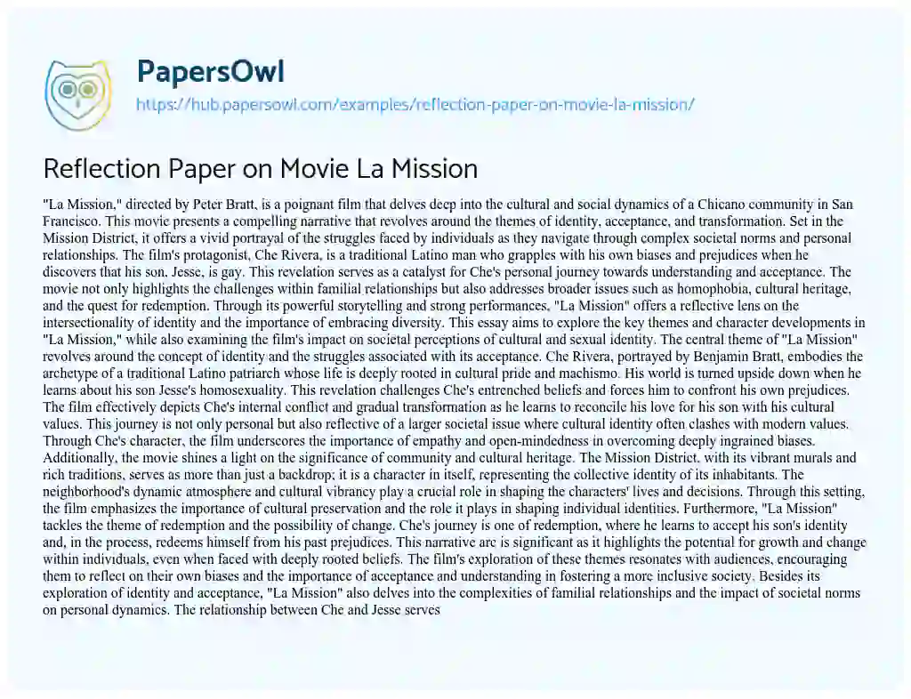 Essay on Reflection Paper on Movie La Mission