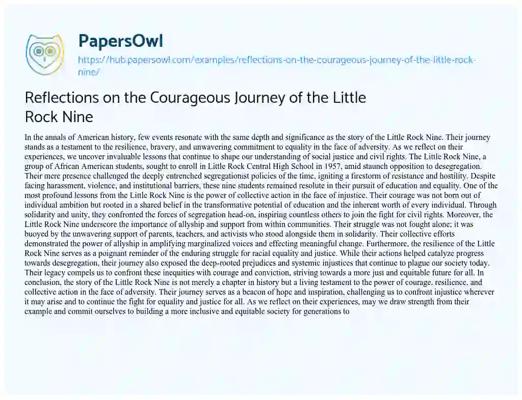 Essay on Reflections on the Courageous Journey of the Little Rock Nine