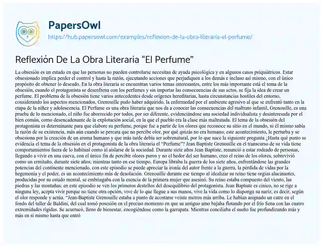 Essay on Reflexión De La Obra Literaria “El Perfume”