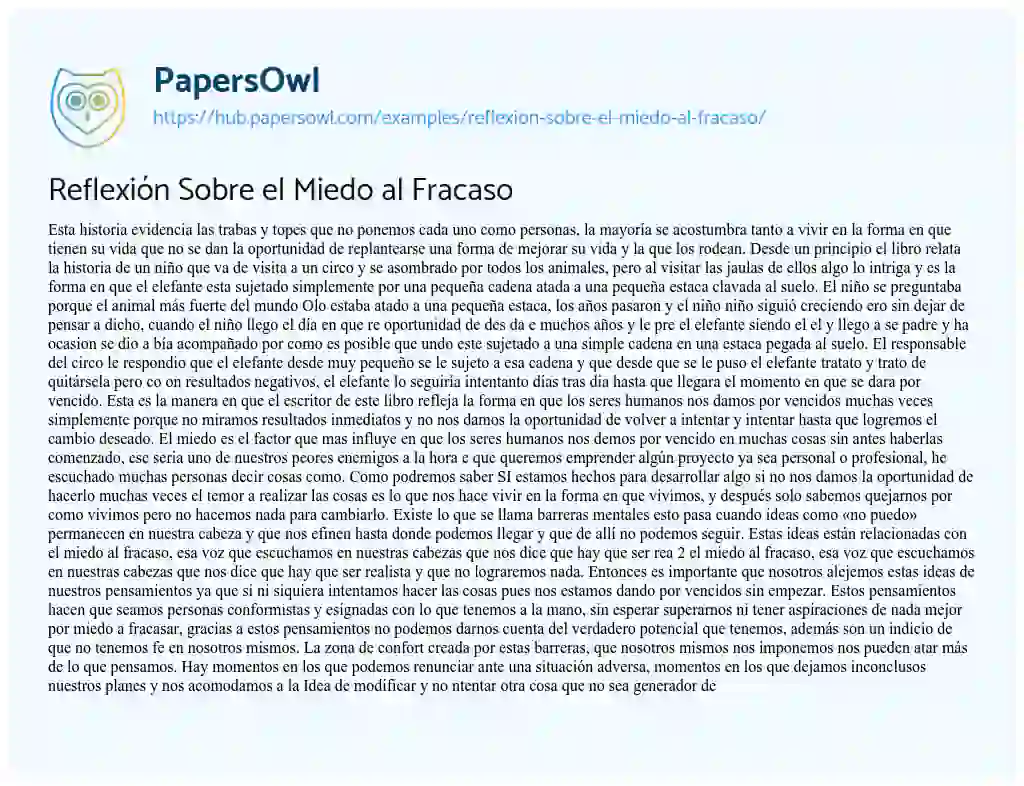 Essay on Reflexión Sobre el Miedo al Fracaso